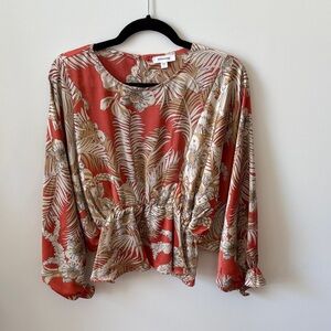 Mittoshop Burnt Orange and Beige Leaf Print Blouse